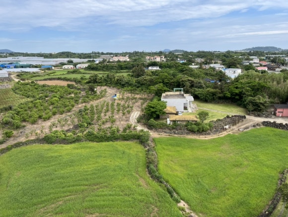 Aerial view of a village in Hangyeong, Jeju